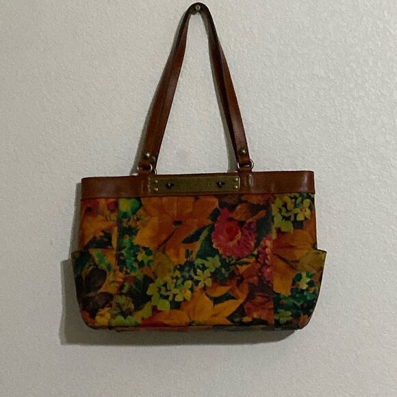 PATRICIA NASH Double Turn Lock Closure Floral Tote Bag with Leather Trim - Picture 1 of 13